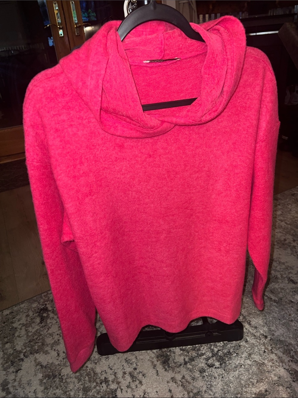Zenana Outfitters Cowl Neck Sweater in Bright Pink